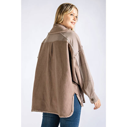 COTTON FRENCH TERRY MINERAL WASHED JACKET: Brick / L