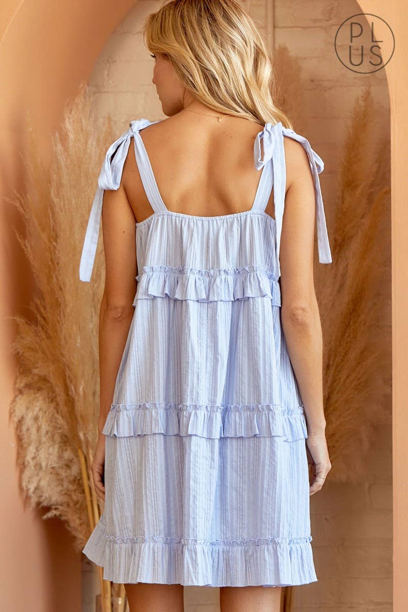 PLUS Tiered Cotton Mini Dress PD10605: BLACK / 1X