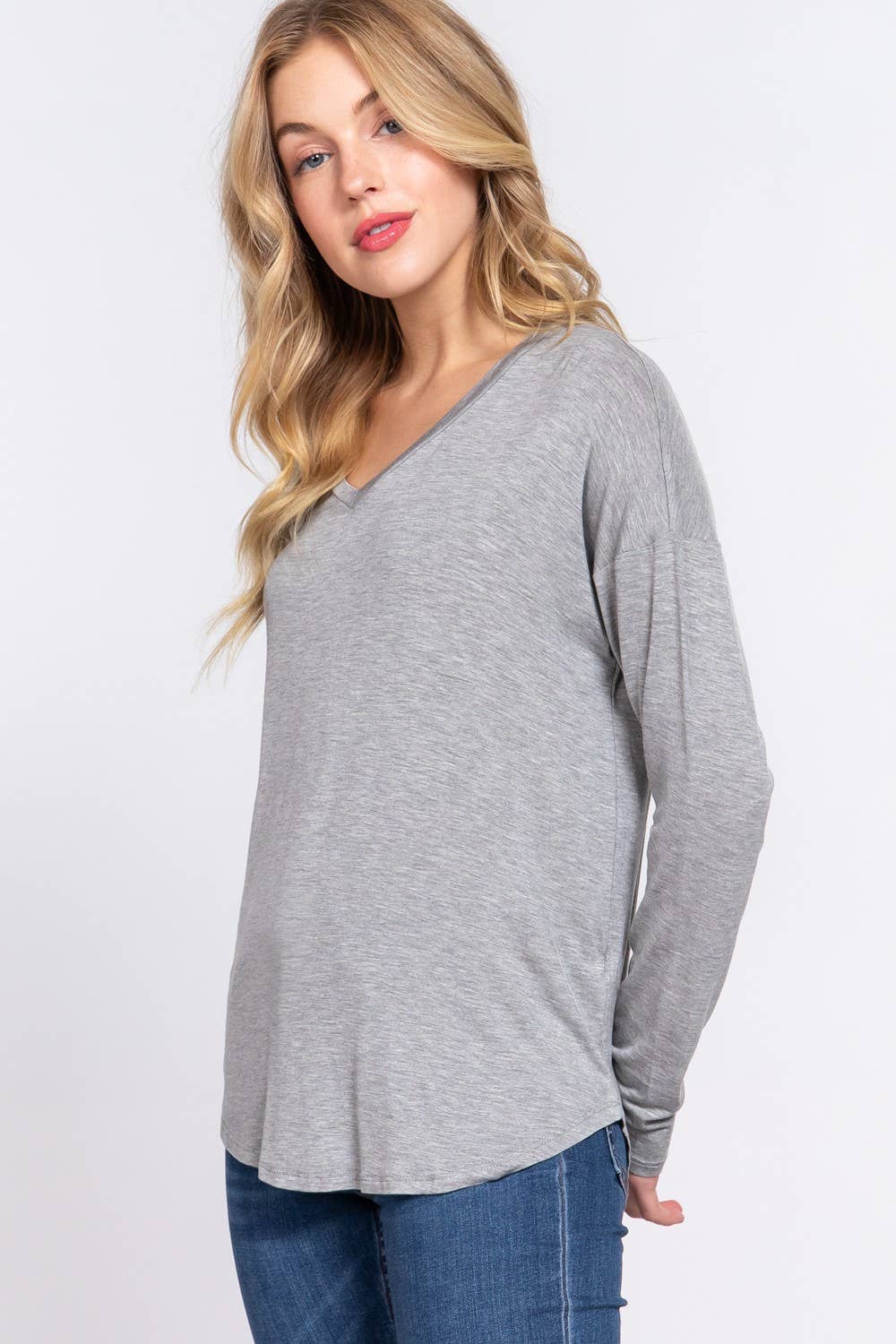 Long Dolman Sleeve V-neck Rayon Span Jersey Top