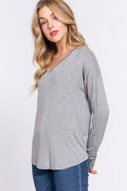 Long Dolman Sleeve V-neck Rayon Span Jersey Top
