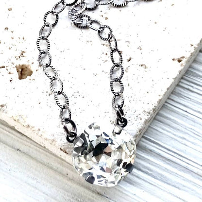 Crystal edgy gunmetal layering necklace sparkly jewelry
