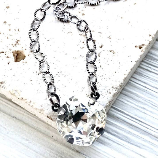Crystal edgy gunmetal layering necklace sparkly jewelry