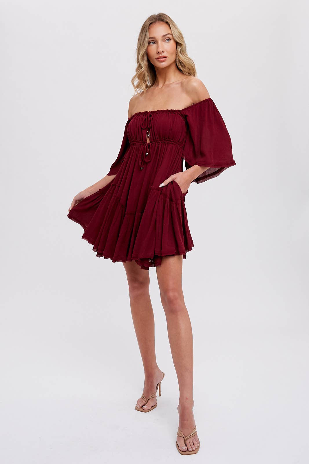 RUFFLE HEM  RUCHED MINI DRESS