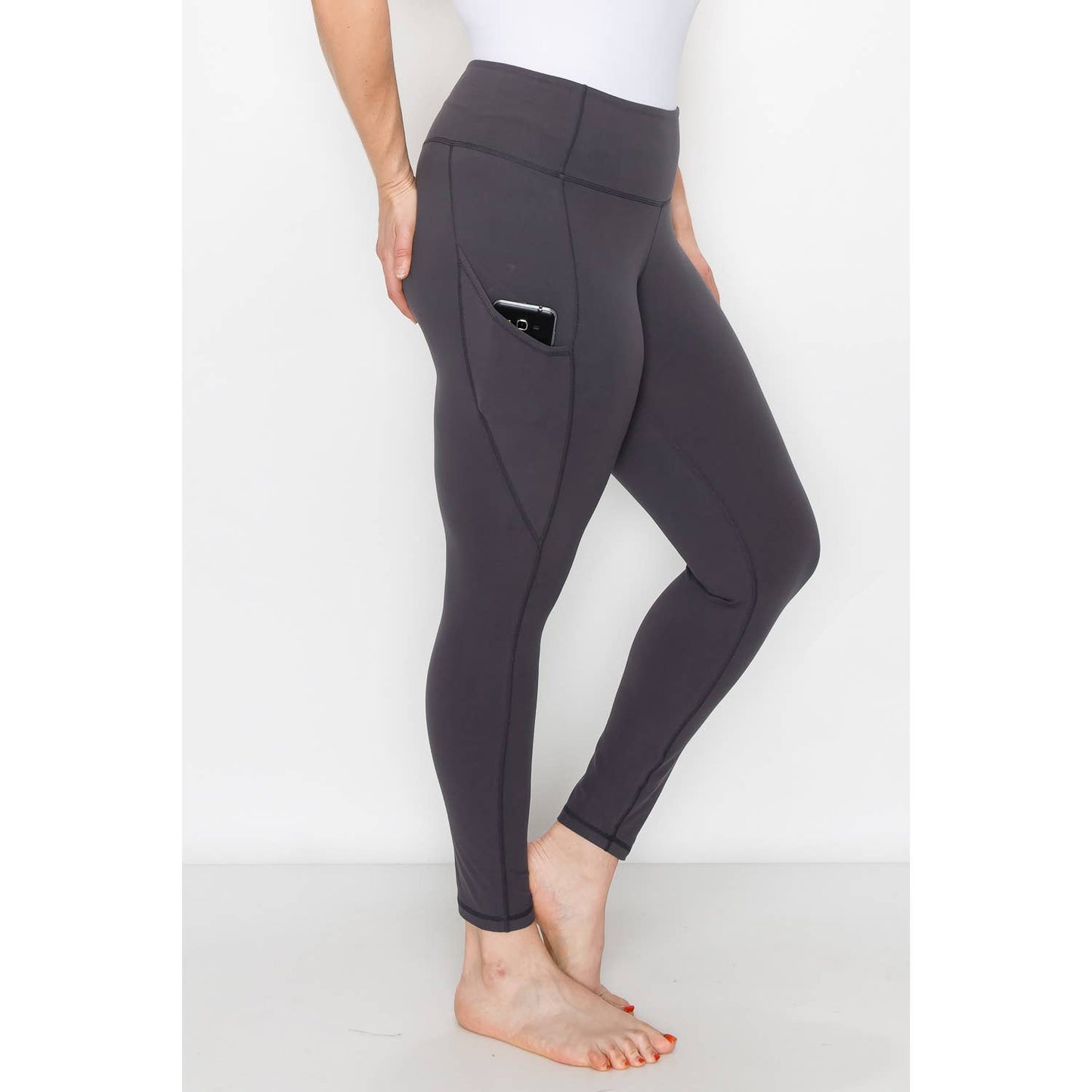 PLUS SIZE SIDE POCKET ACTIVE LEGGINGS: Navy / 3X