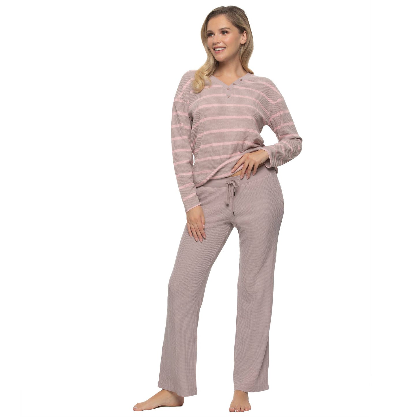 Jolie Waffle Knit L/S V-neck & Pant Set - Purple Dove