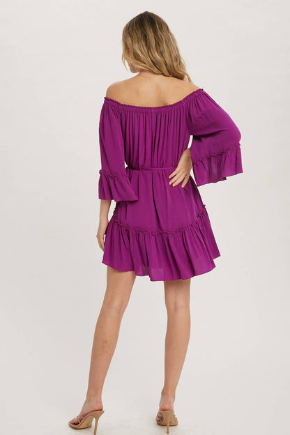 RUFFLED SOLID BOHO DRESS: ORCHID / S