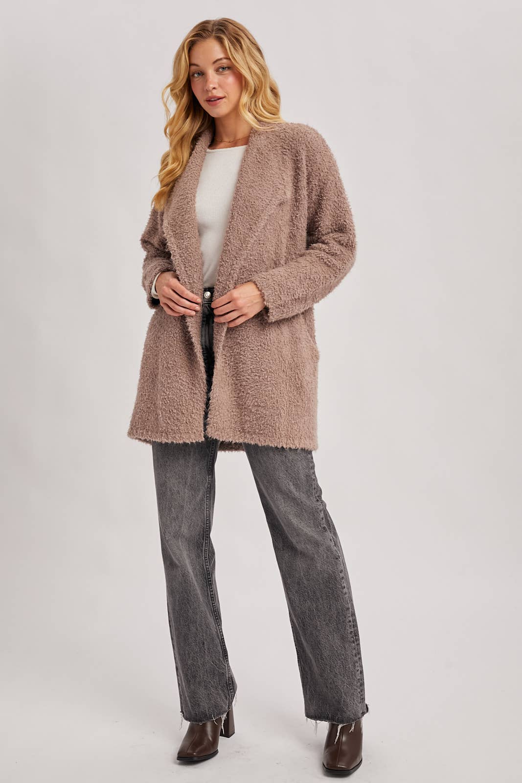 SOFT FUZZY DRAPE FRONT CARDIGAN