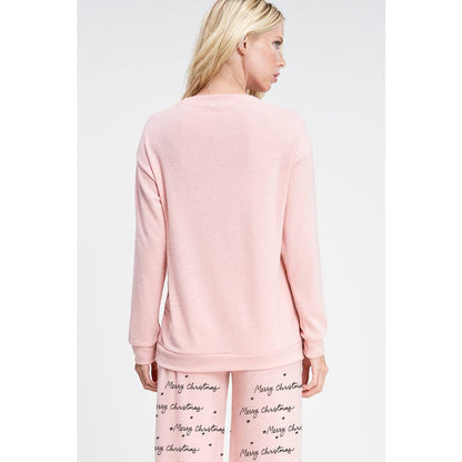 Merry Christmas print soft lounge wear set: Heather Grey / S