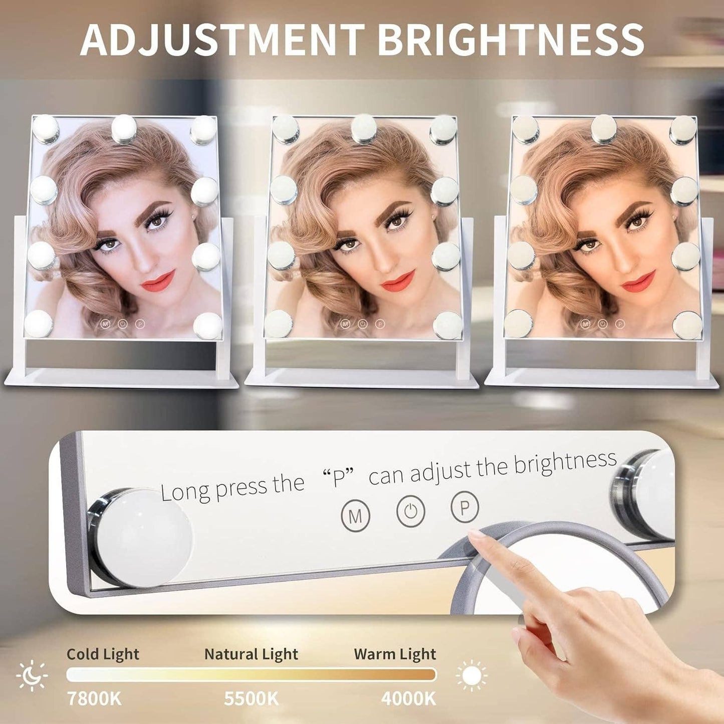 Rechargeable Vanity Mirror With Lights 10X Magnifier