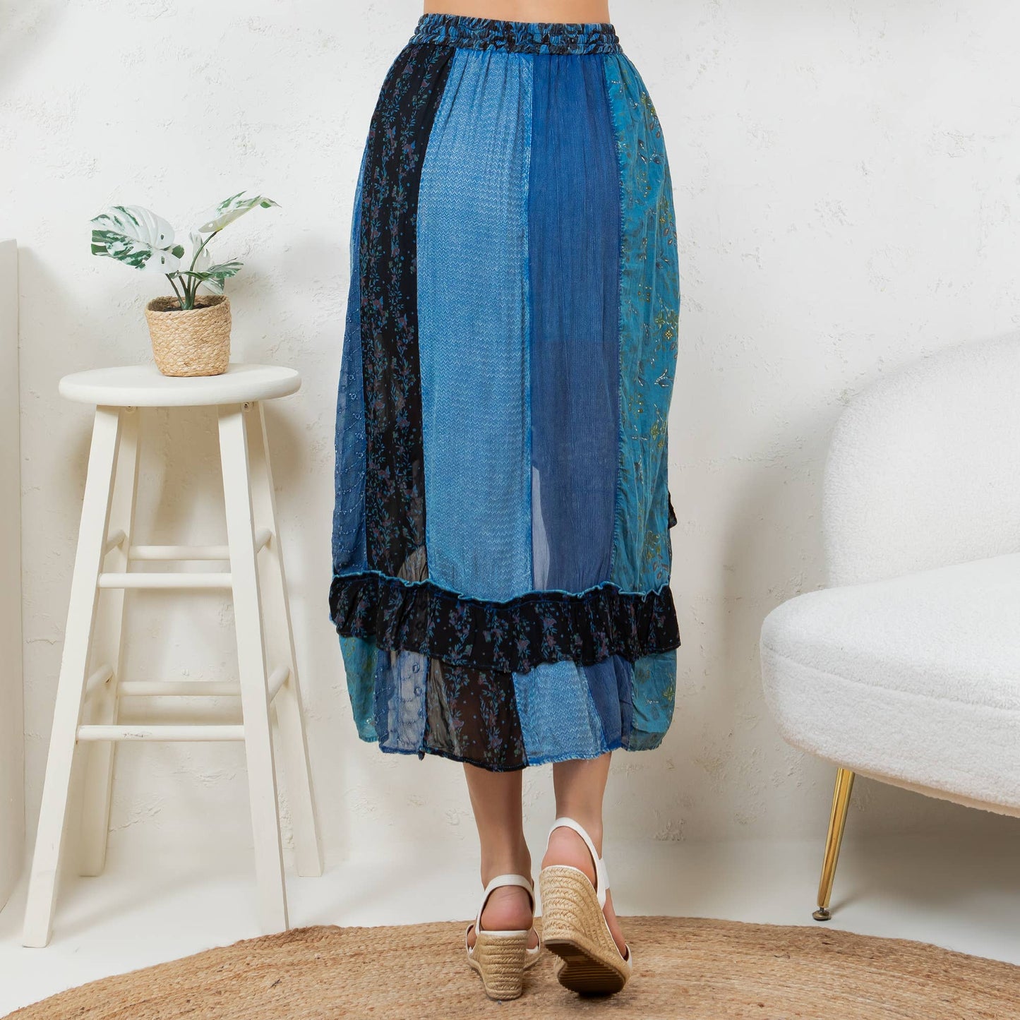 Boho Fusion: Ruffled wrapped look Fit&Flare Midi Skirt
