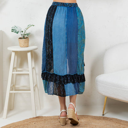 Boho Fusion: Ruffled wrapped look Fit&Flare Midi Skirt