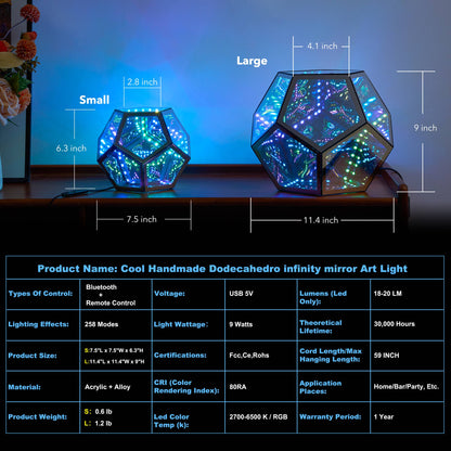 RGB Color-changing Infinity Dodecahedron Geometric Lamp