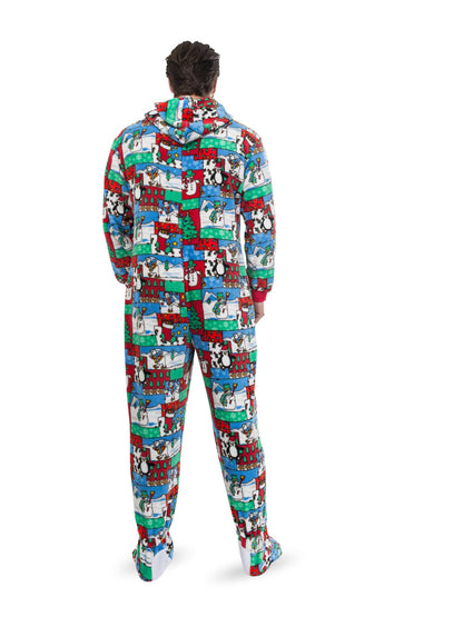 Winter Fun Christmas Adult Footed Pajamas with Hood: M / Yes