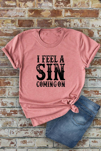 I Feel a SIN Coming On, medium UNISEX Round Neck T-Shirt: Black / M