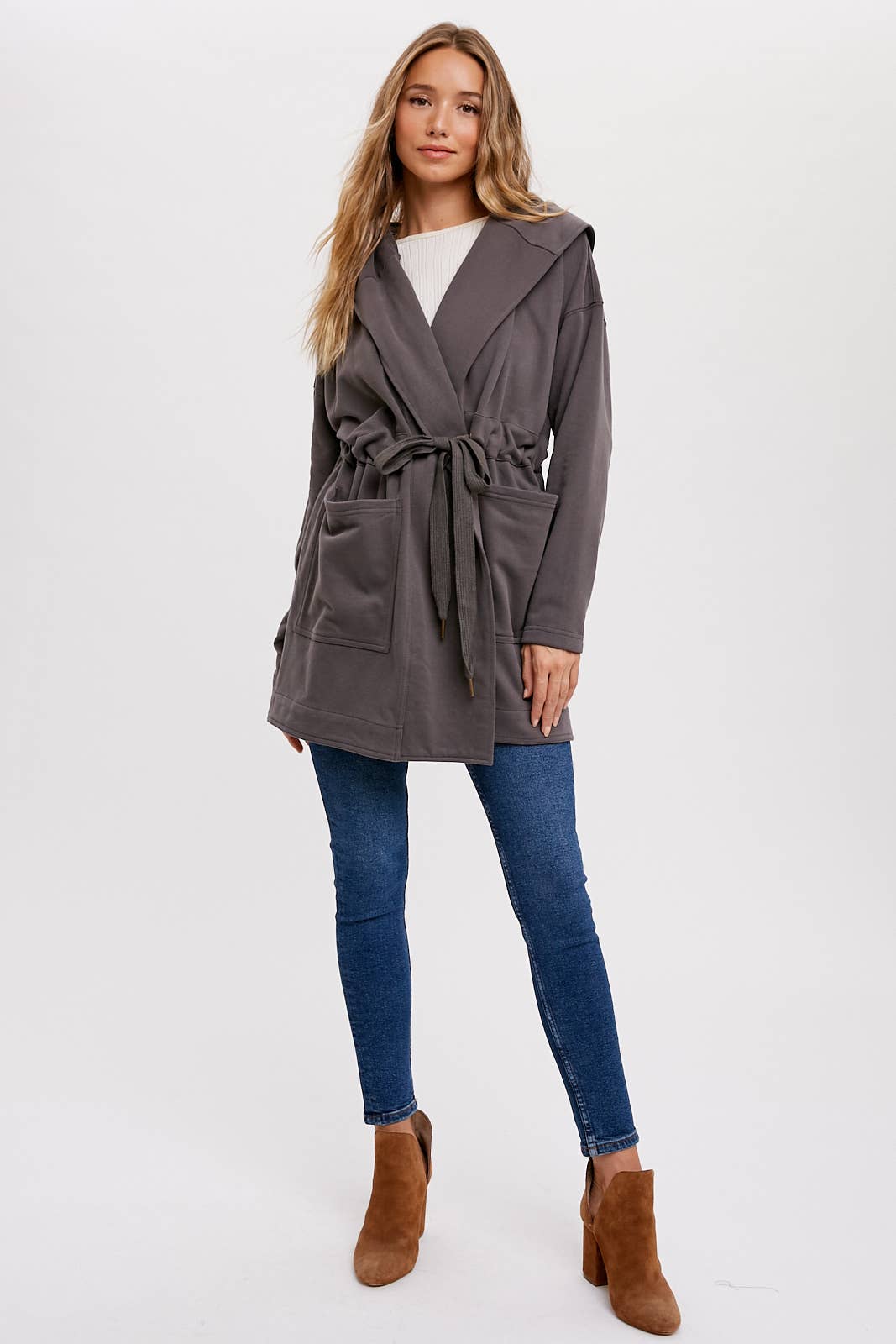 FRENCH TERRY HOODIE JACKET: ASH / M