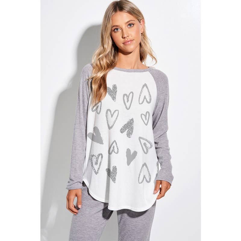 Heart Valentines day print raglan lounge wear set