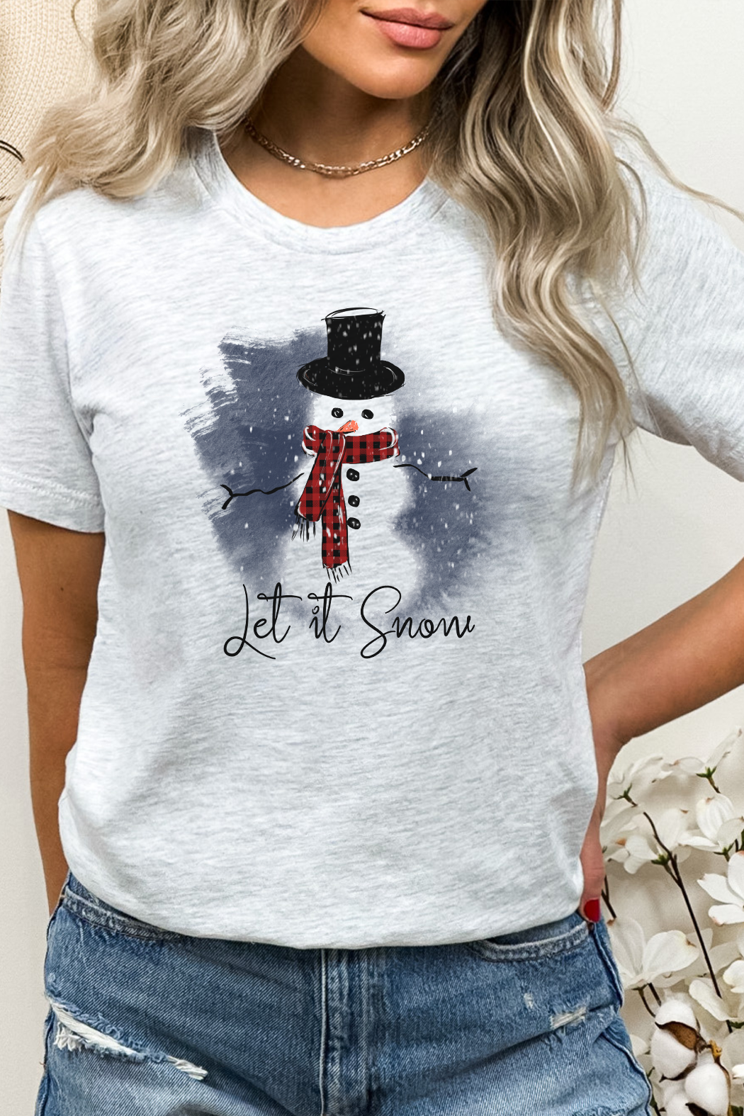 Cozy Scarf Snowman Let It Snow Graphic Tee