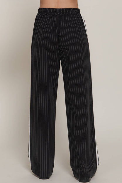 Side Stripe Detail Y/D Stripe Long Pants with Drawstring