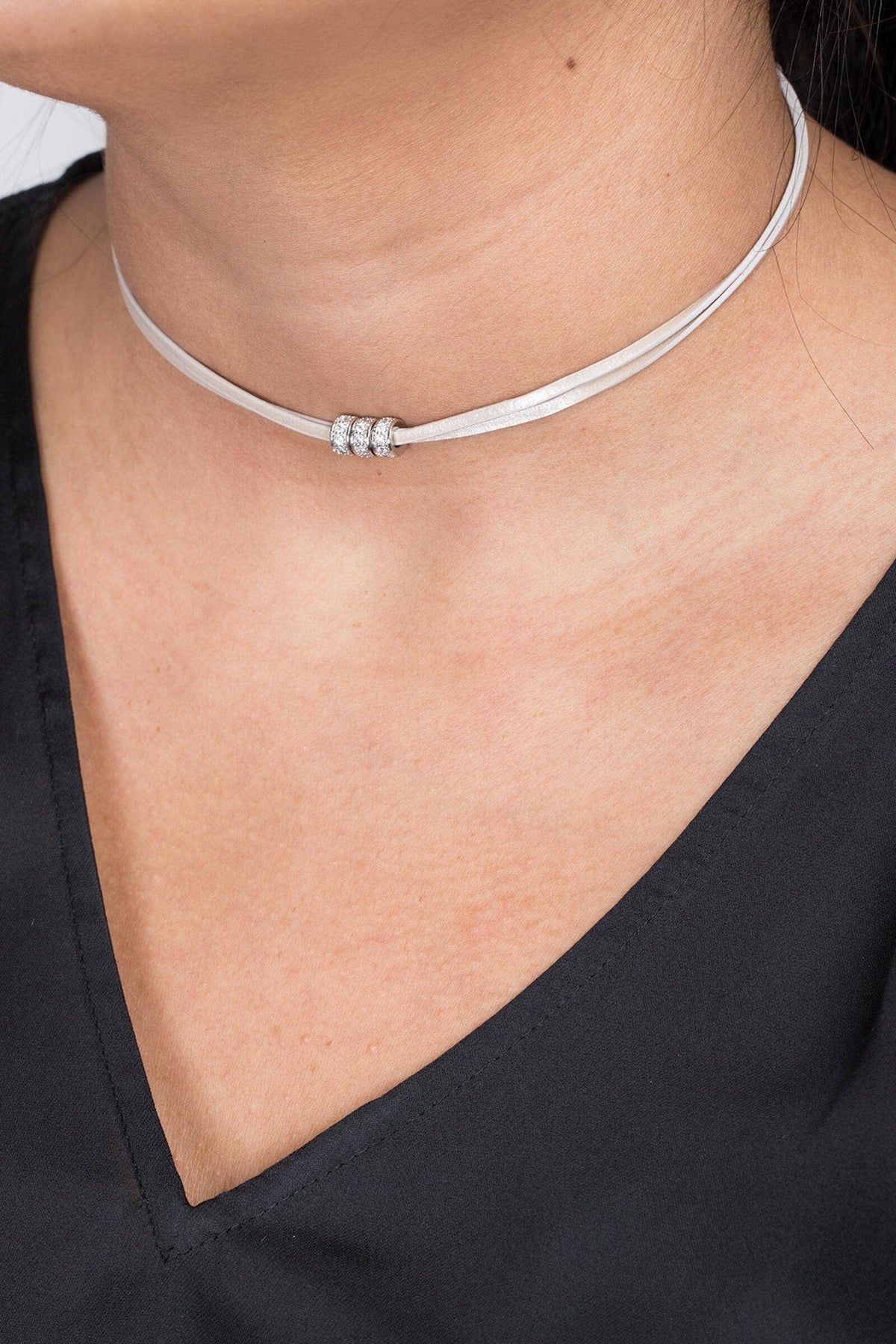 Metallic Taupe Leather Choker