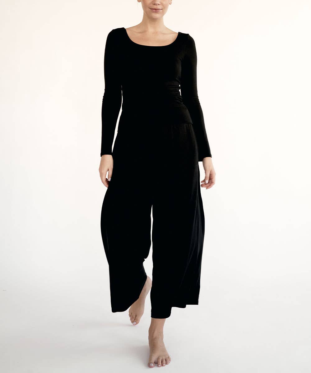 BAMBOO DOUBLE LAYERED LONG SLEEVE: BLACK / SMALL