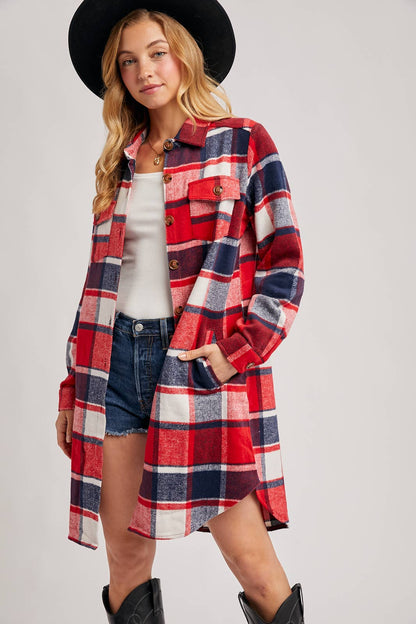 FLANNEL PLAID LONGLINE SHACKET