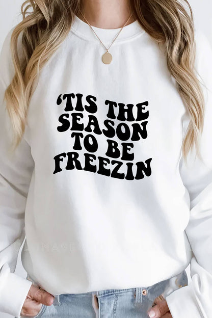 Tis the Season to be Freezin, Christmas, PLUS FLEECE  Unisex Crew-Neck  Sweatshirt: D ROSE/WHITE / XL