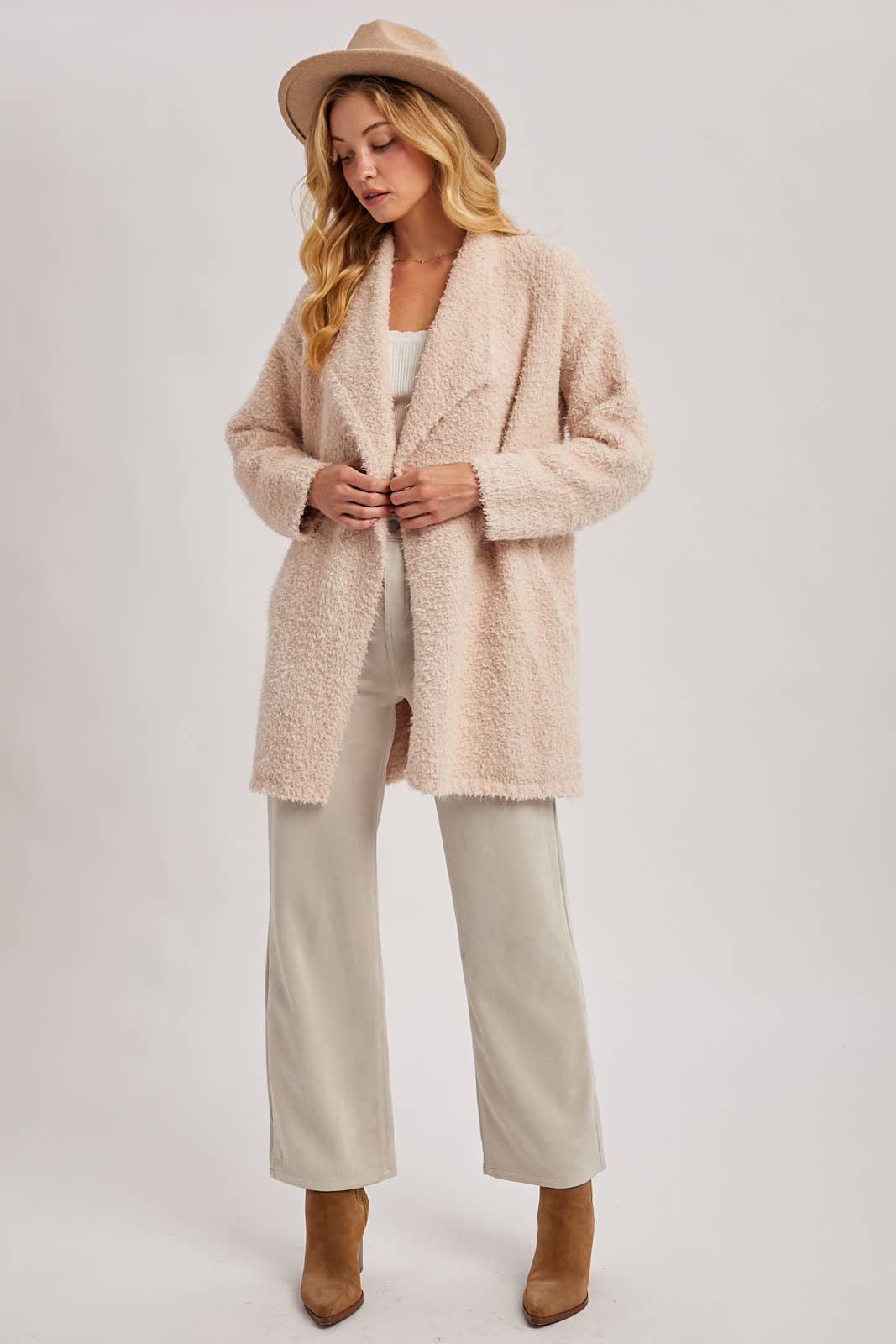 SOFT FUZZY DRAPE FRONT CARDIGAN