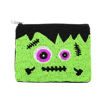 Halloween Frankenstein Seed Beaded Mini Pouch Bag