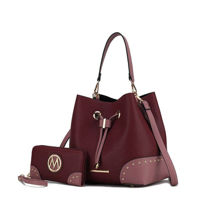 Candice Color Block Bucket Bag with matching Wallet by Mia K: Beige Coffee