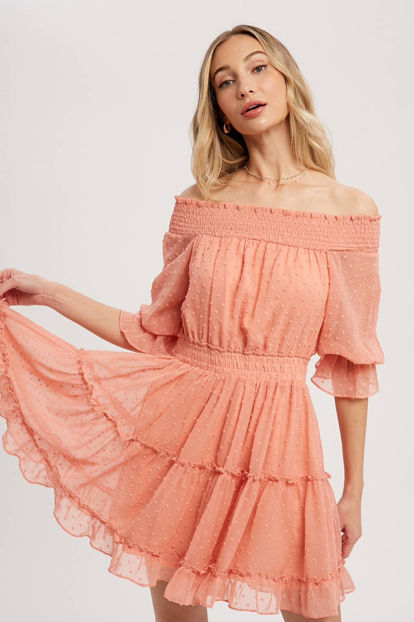 SWISS DOT OFF SHOULDER DRESS