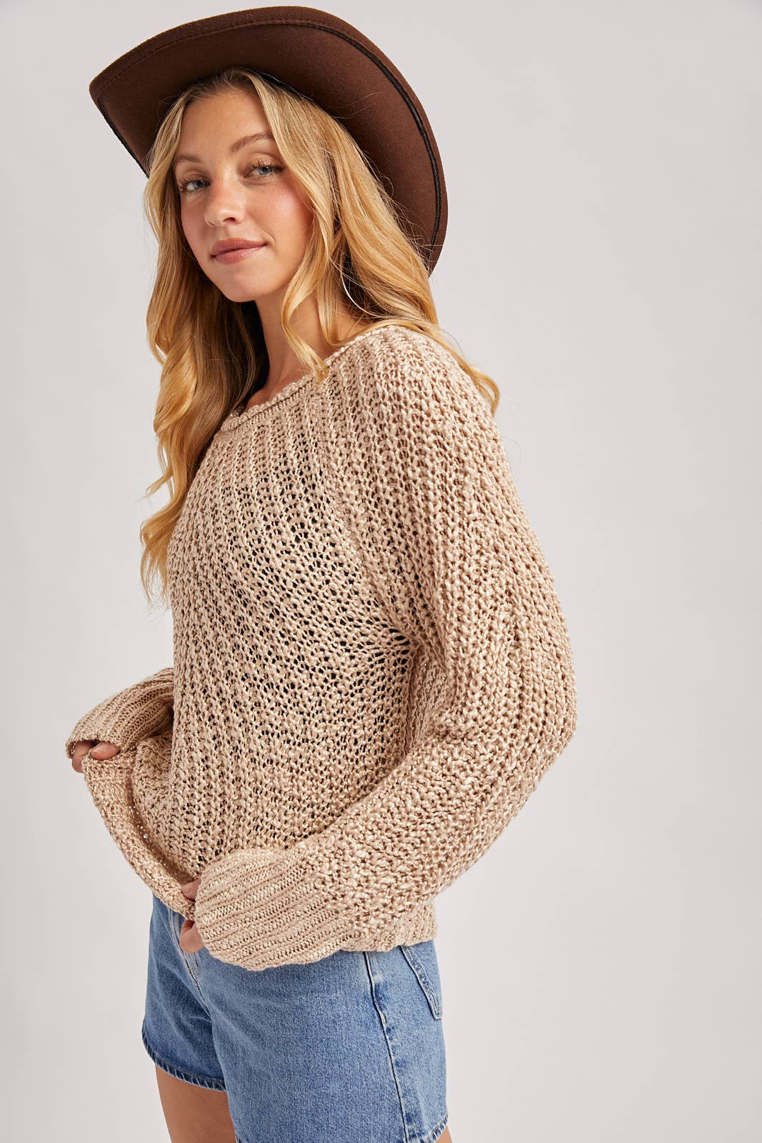 RAGLAN CUT OPEN KNIT SWEATER PULLOVER