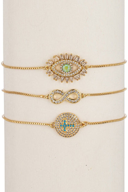 Infinity, Cross & Eye Bracelet Set