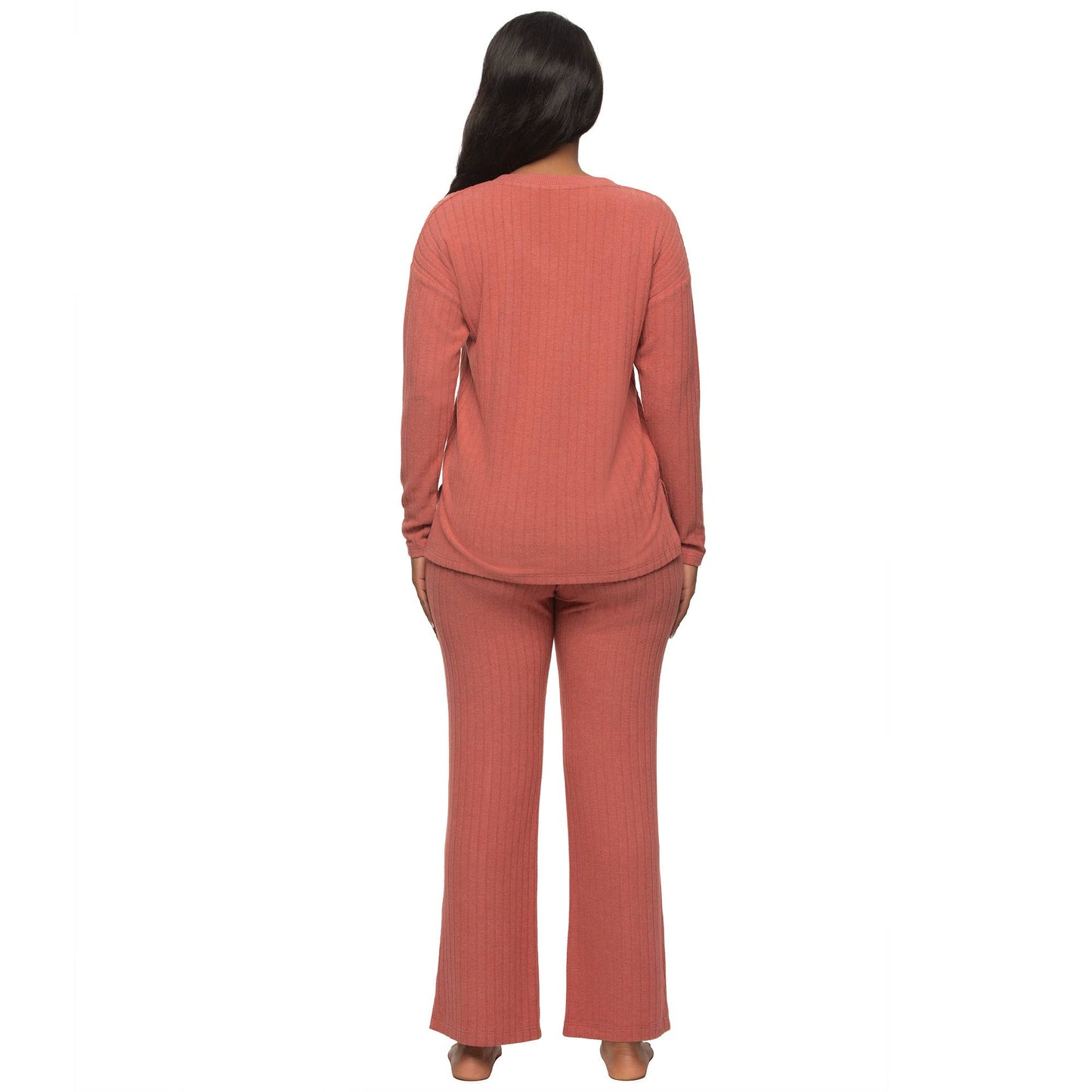 Serena Brushed Rib V-neck Pullover and Pants Set - Marsala