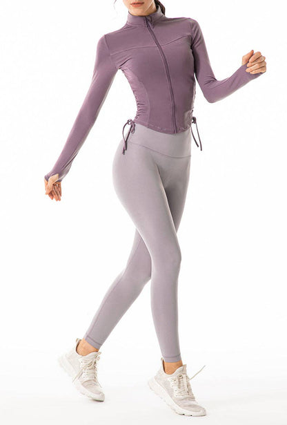 Defining Contouring Small 0-4Seam Drawstring Ruched Zip Fitted Jacket: Black