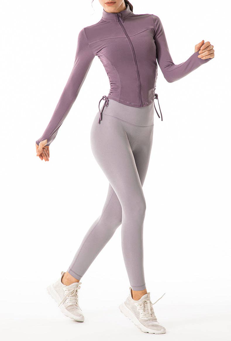 Defining Contouring  Medium-6-8 Seam Drawstring Ruched Zip Fitted Jacket: Black