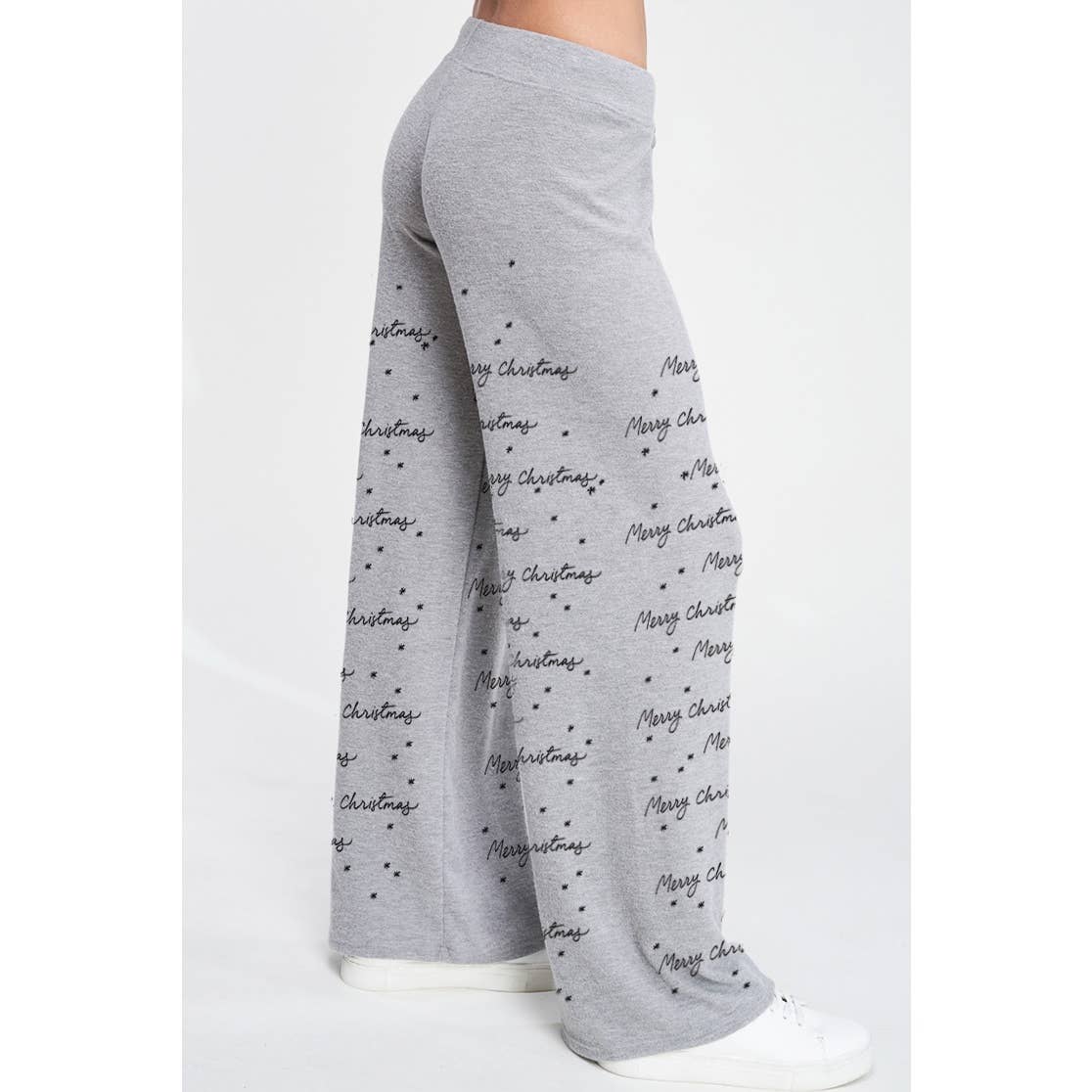 Merry Christmas print soft lounge wear set: Heather Grey / M