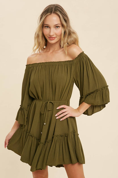 RUFFLED SOLID BOHO DRESS: ORCHID / S