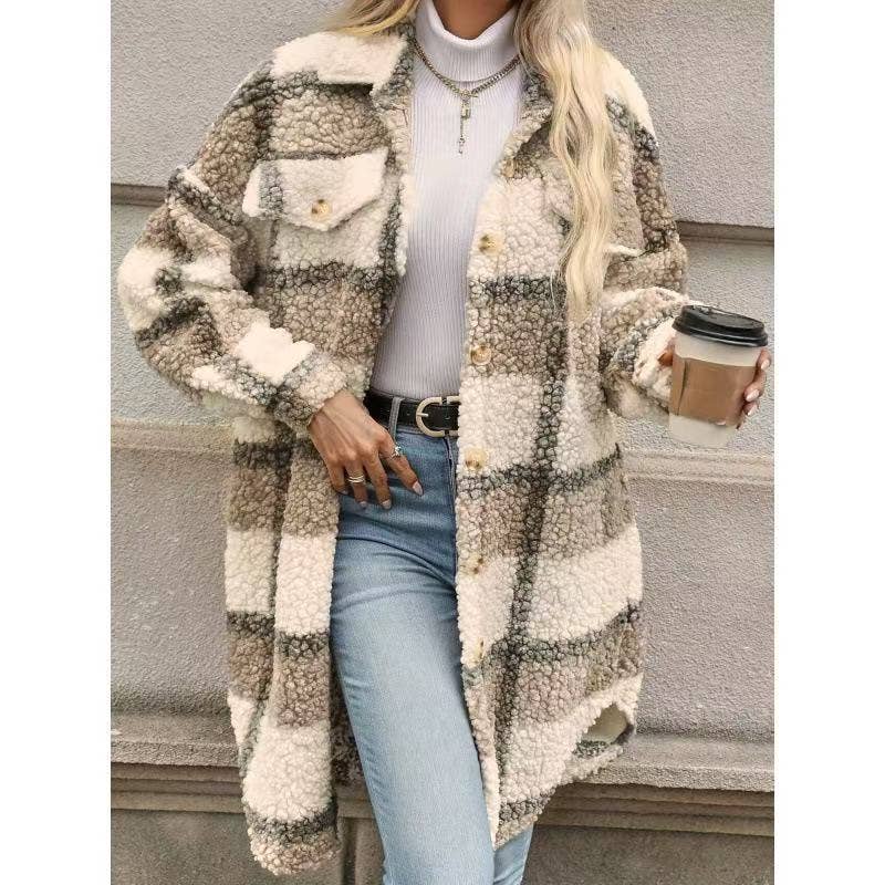 Plaid Faux Fur Coat