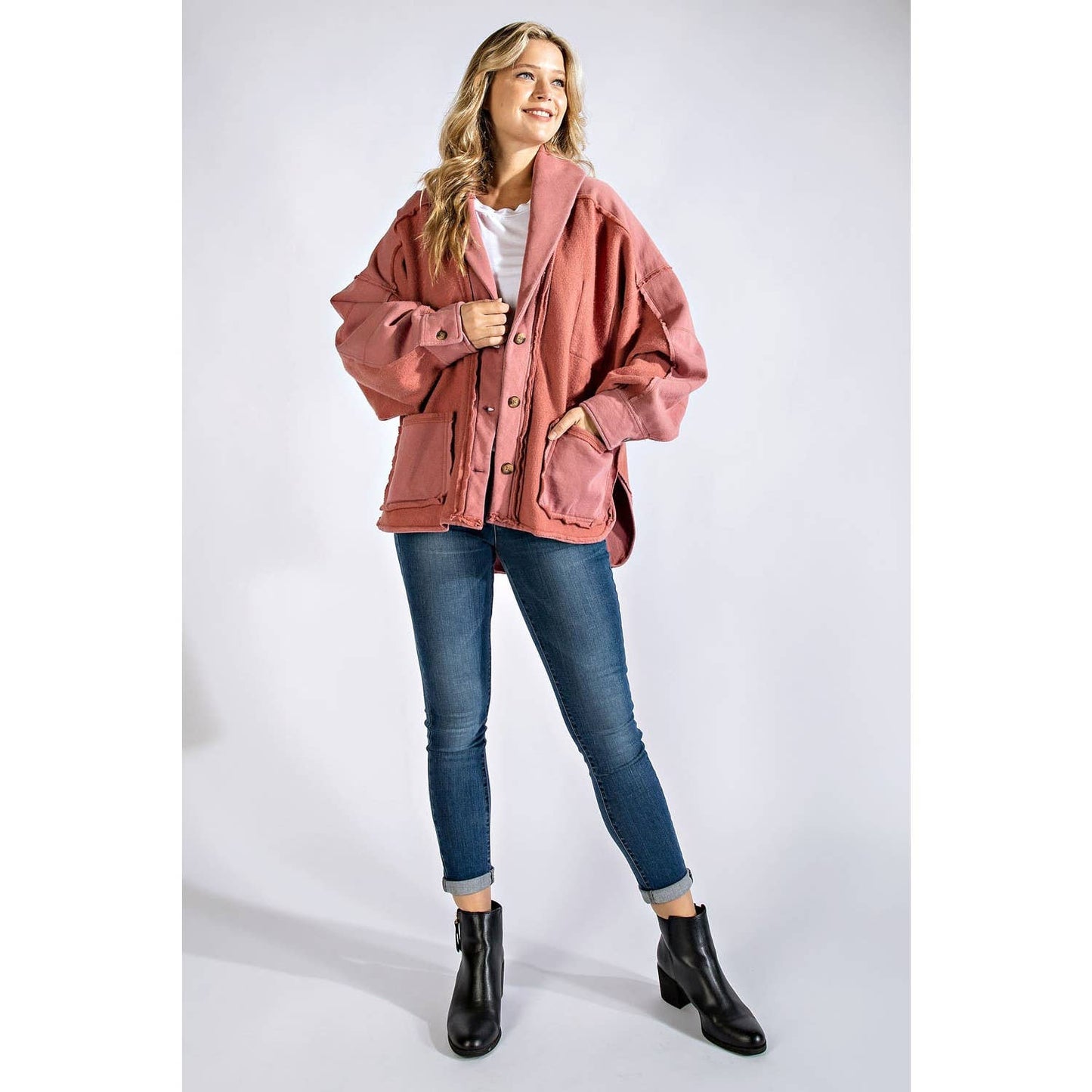 COTTON FRENCH TERRY MINERAL WASHED JACKET: Olive / M