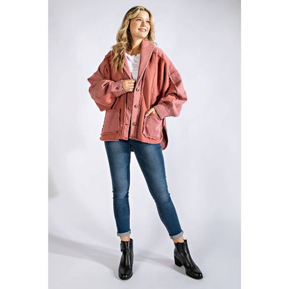 COTTON FRENCH TERRY MINERAL WASHED JACKET: Olive / M