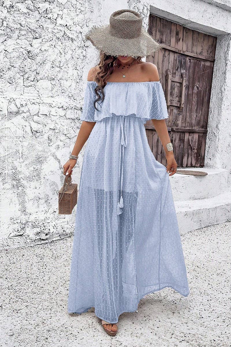 CWDMD02634_ELEGANT POLKA DOT OFF-SHOULDER MAXI DRESS
