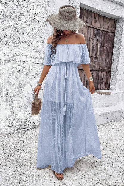 CWDMD02634_ELEGANT POLKA DOT OFF-SHOULDER MAXI DRESS