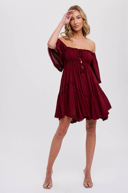 RUFFLE HEM  RUCHED MINI DRESS
