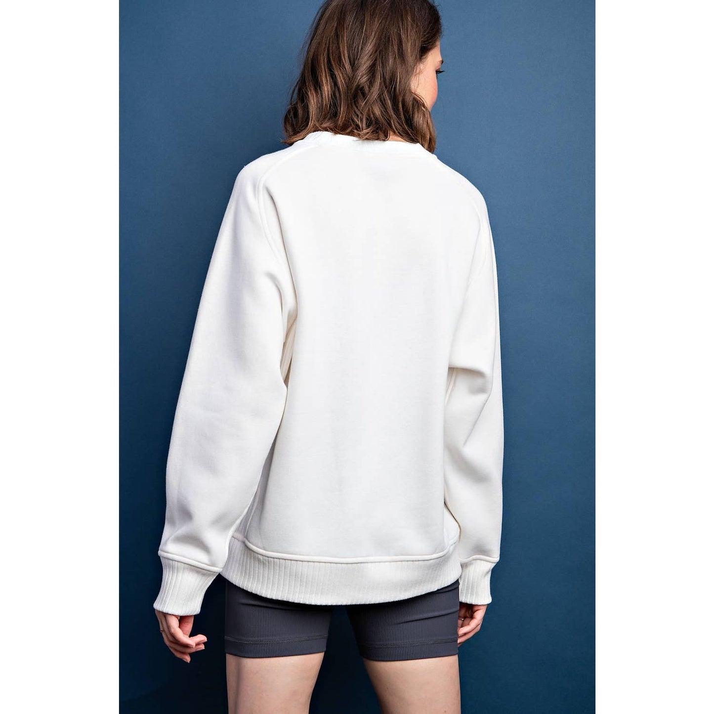 FRENCH TERRY RIBBED MOCK NECK PULLOVER: Sky Blue / S