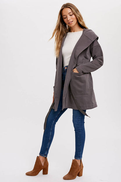 FRENCH TERRY HOODIE JACKET: ASH / M