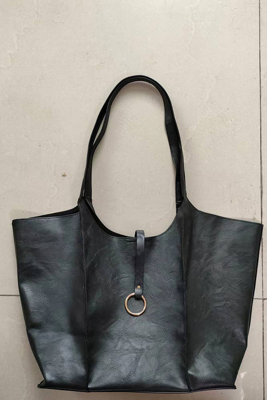 Solid Color Large Capacity Leather Tote Bag MOQ 3PCS MG014: Black / One Size