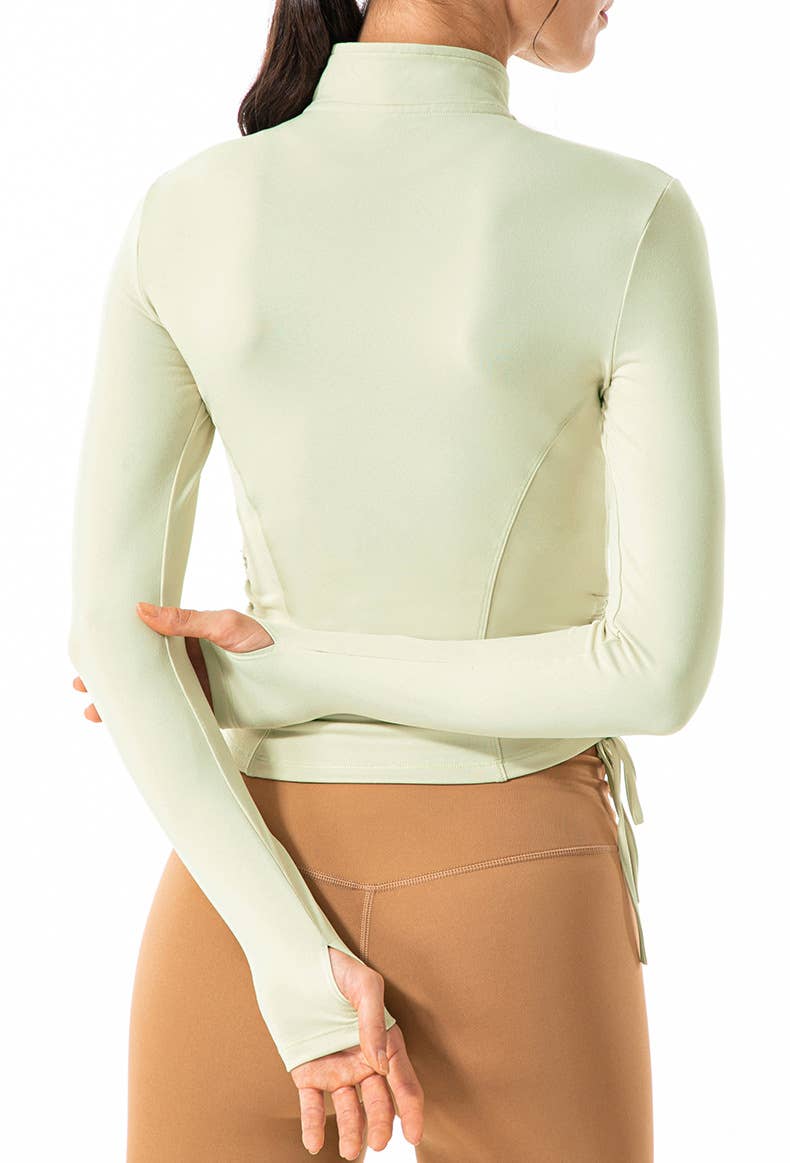 Defining Contouring Small 0-4Seam Drawstring Ruched Zip Fitted Jacket: Black