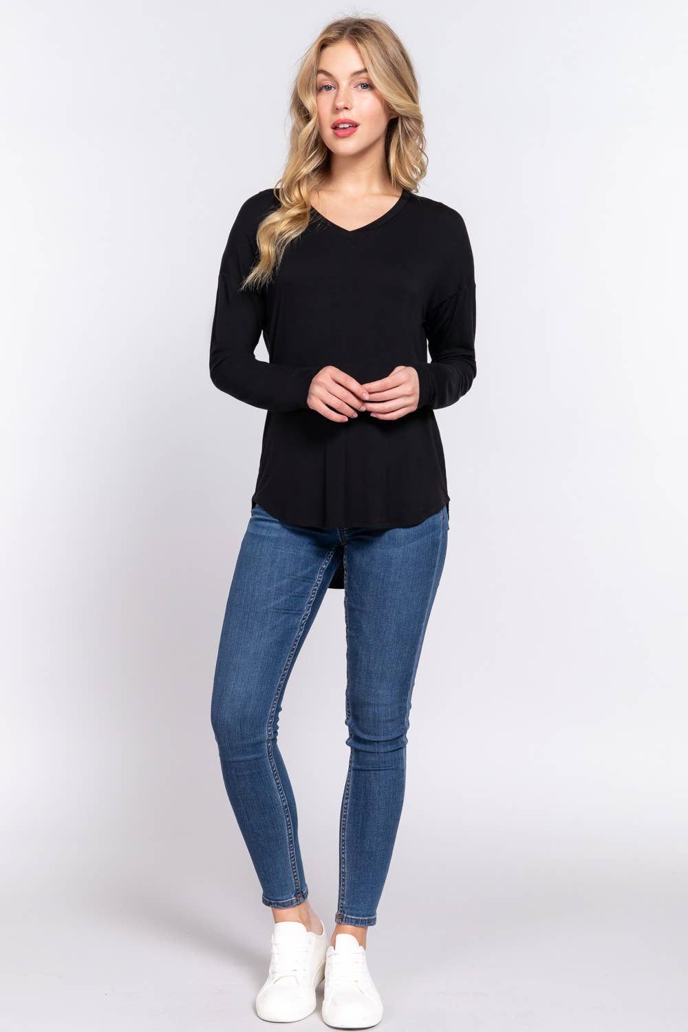 Long Dolman Sleeve V-neck Rayon Span Jersey Top