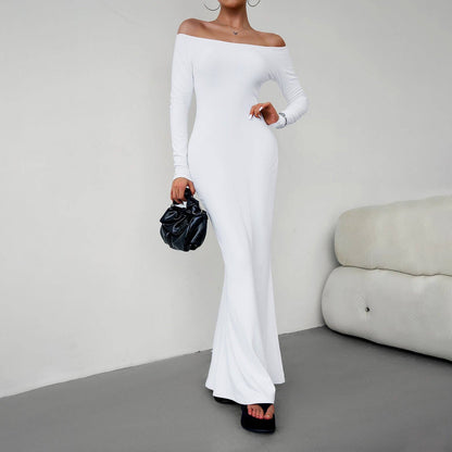 Long Sleeve Maxi Dress: Black / M Off Shoulder Solid Longline Lounge