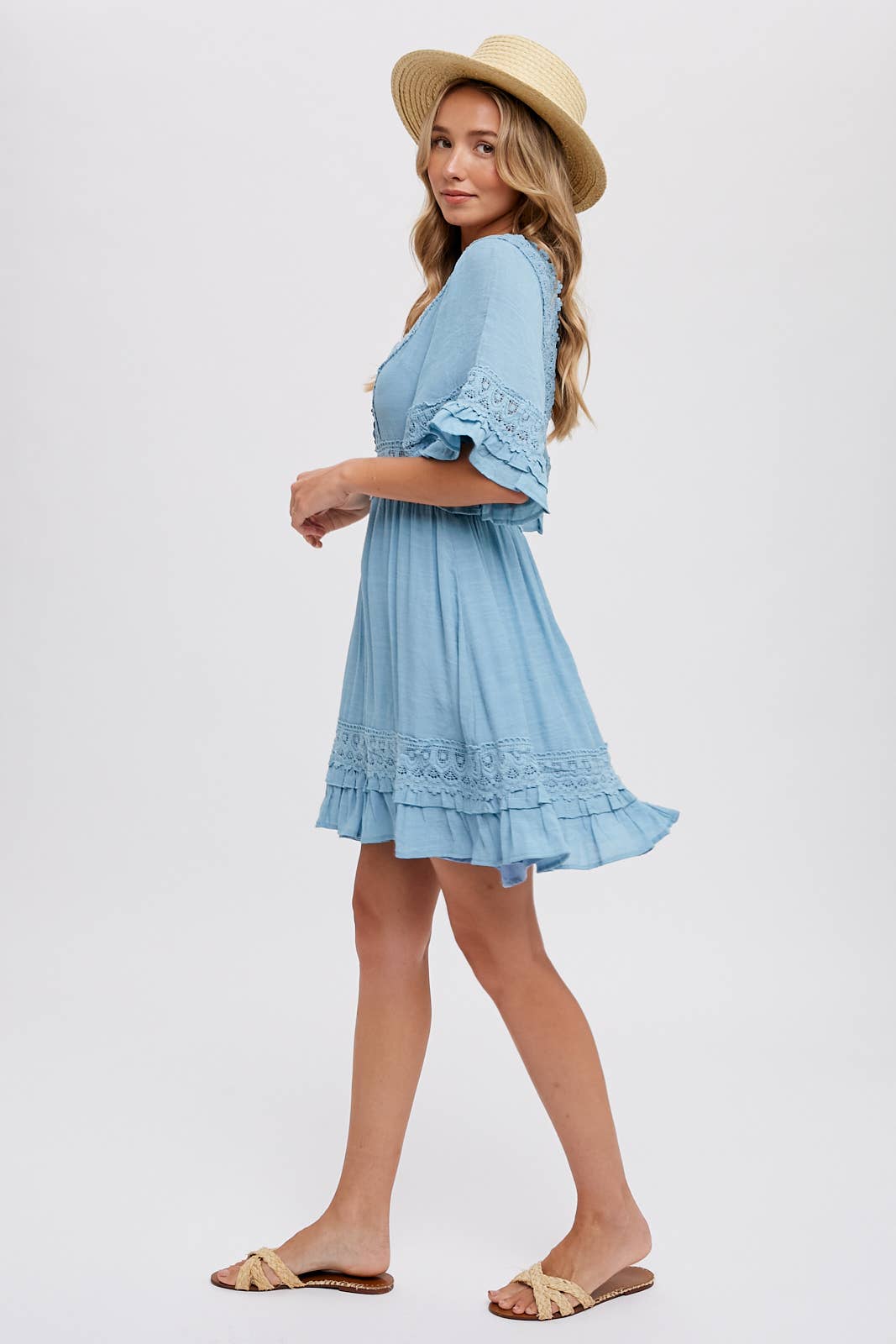 V-NECK LACE DRESS - Open Back with Tie Detail